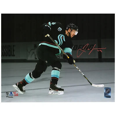 Jamie Oleksiak Seattle Kraken Autographed 11" x 14" Deep Sea Blue Jersey Shooting Spotlight Photograph - Limited Edition of 22