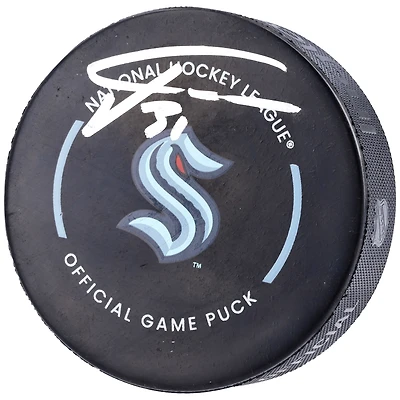 Philipp Grubauer Seattle Kraken Autographed Official Game Puck