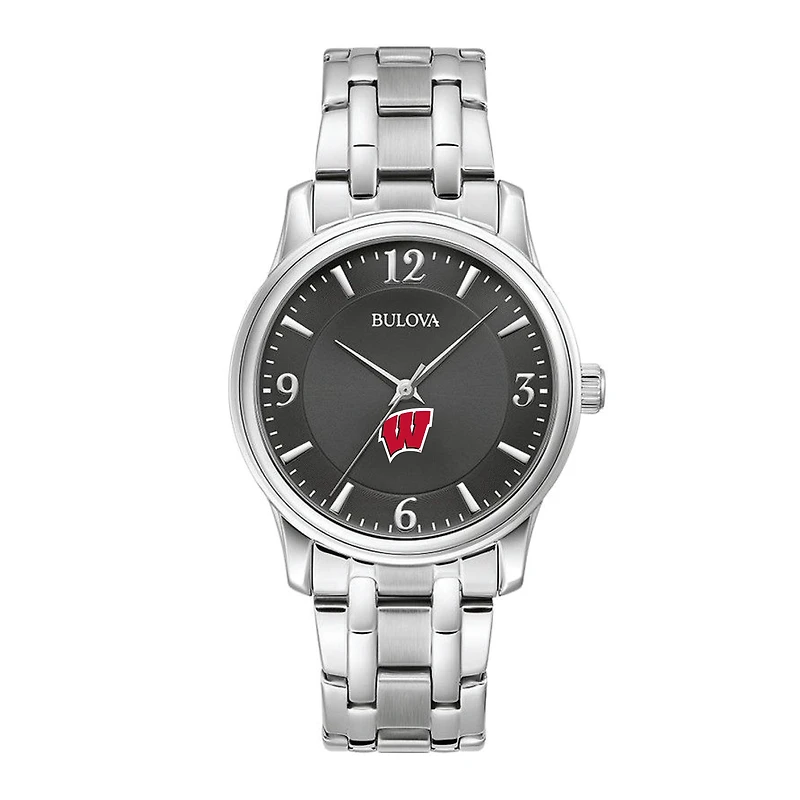 Men's Bulova Black Wisconsin Badgers Stainless Steel Corporate Collection Watch