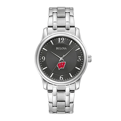 Men's Bulova Black Wisconsin Badgers Stainless Steel Corporate Collection Watch