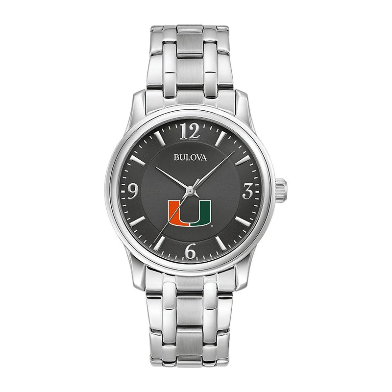 Men's Bulova Black Miami Hurricanes Stainless Steel Corporate Collection Watch