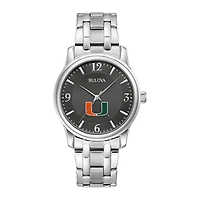 Men's Bulova Black Miami Hurricanes Stainless Steel Corporate Collection Watch
