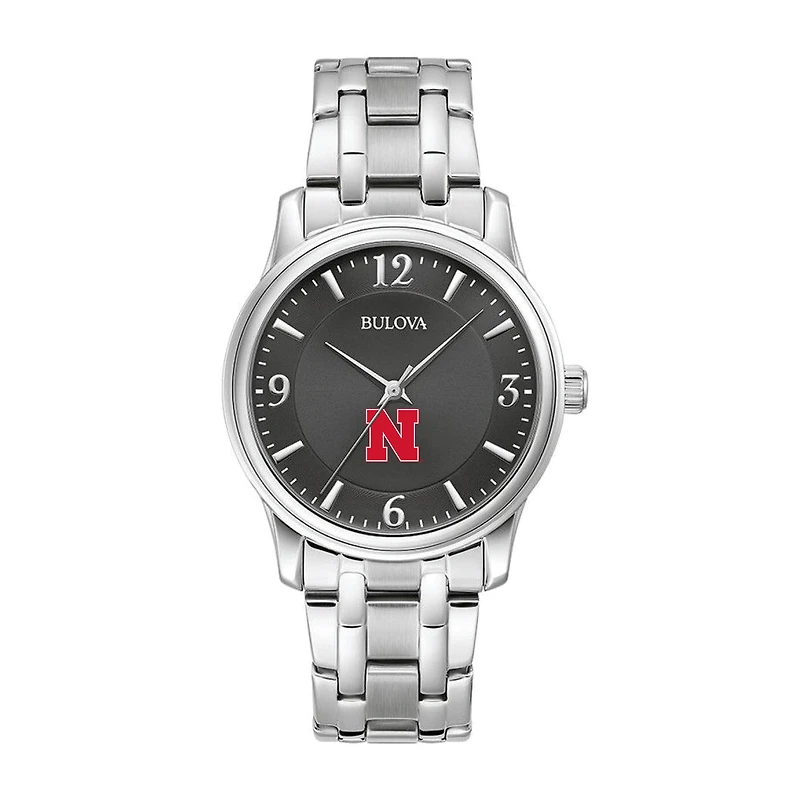 Men's Bulova Black Nebraska Huskers Stainless Steel Corporate Collection Watch