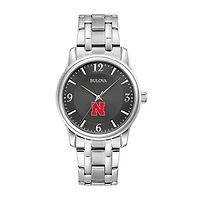 Men's Bulova Black Nebraska Huskers Stainless Steel Corporate Collection Watch
