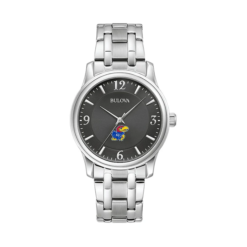 Men's Bulova Black Kansas Jayhawks Stainless Steel Corporate Collection Watch