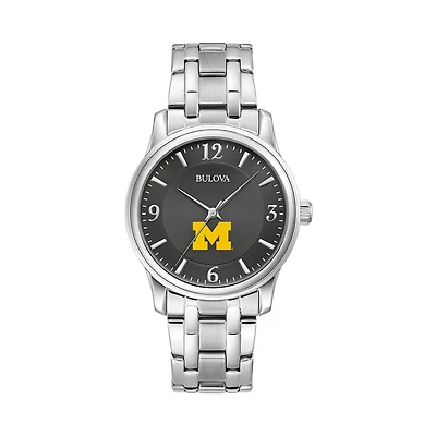Men's Bulova Black Michigan Wolverines Stainless Steel Corporate Collection Watch