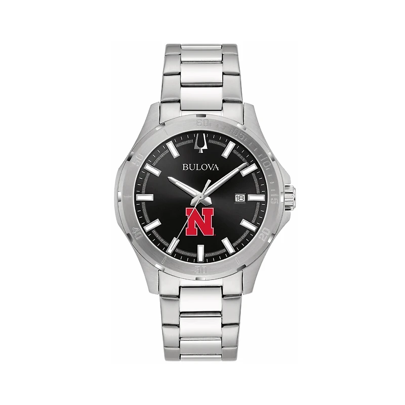 Men's Bulova Black Nebraska Huskers Stainless Steel Classic Sport Watch