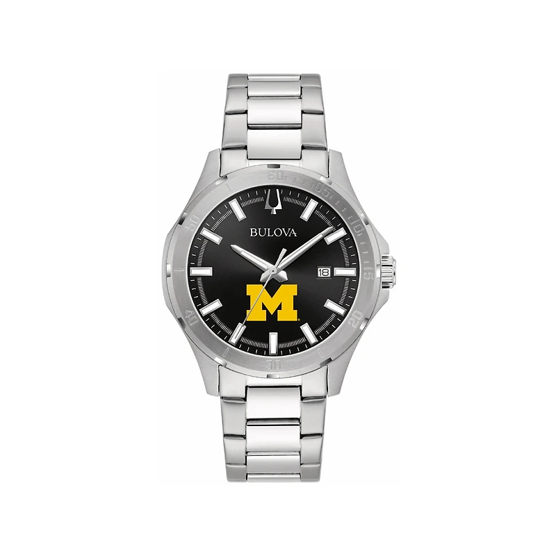 Men's Bulova Black Michigan Wolverines Stainless Steel Classic Sport Watch