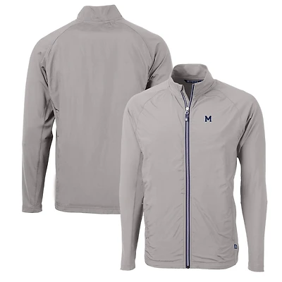 Men's Cutter & Buck Gray Michigan Wolverines Adapt Eco Knit Hybrid Recycled Full-Zip Jacket