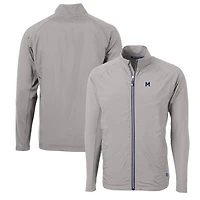 Men's Cutter & Buck Gray Michigan Wolverines Adapt Eco Knit Hybrid Recycled Full-Zip Jacket