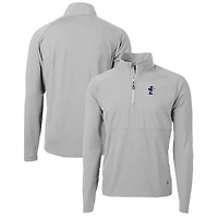 Men's Cutter & Buck Gray Kansas Jayhawks Adapt Eco Knit Hybrid Recycled Quarter-Zip Pullover Top