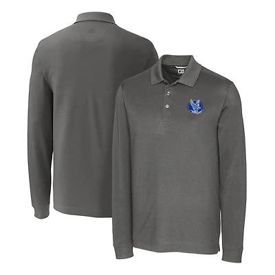 Men's Cutter & Buck Steel Air Force Falcons Advantage Tri-Blend Pique Long Sleeve Polo