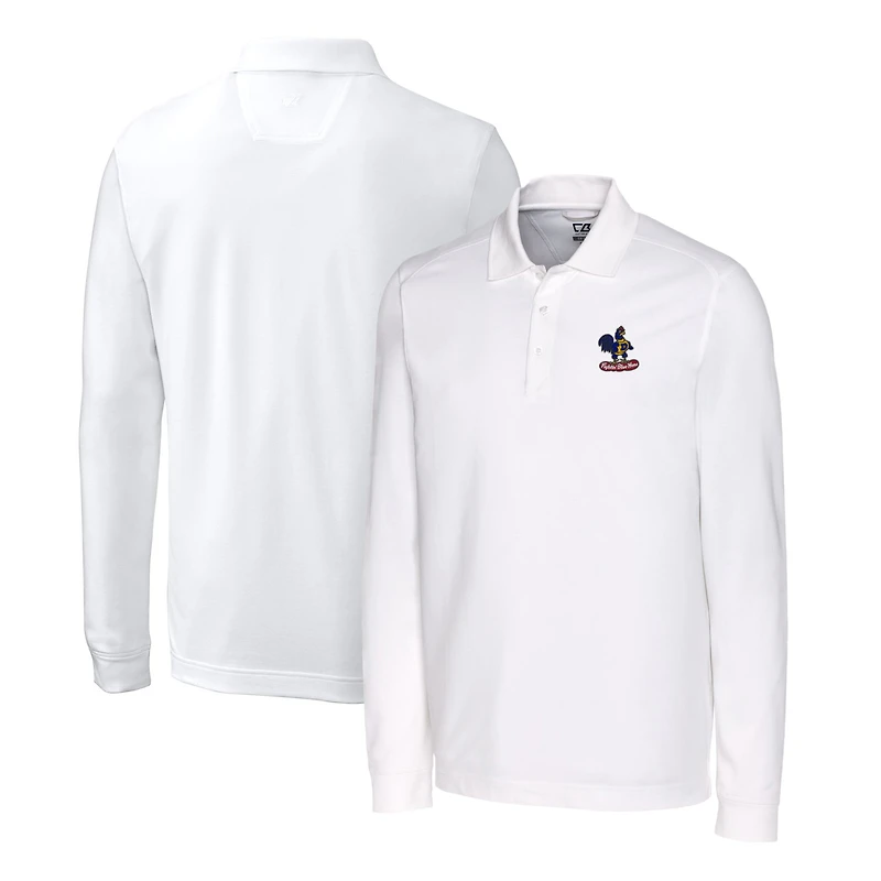 Men's Cutter & Buck White Delaware Fightin' Blue Hens Advantage Tri-Blend Pique Long Sleeve Polo