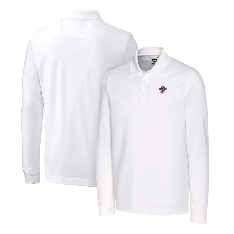 Men's Cutter & Buck White ECU Pirates Advantage Tri-Blend Pique Long Sleeve Polo