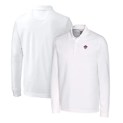 Men's Cutter & Buck White ECU Pirates Advantage Tri-Blend Pique Long Sleeve Polo