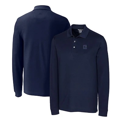 Men's Cutter & Buck Navy Georgetown Hoyas Advantage Tri-Blend Pique Long Sleeve Polo