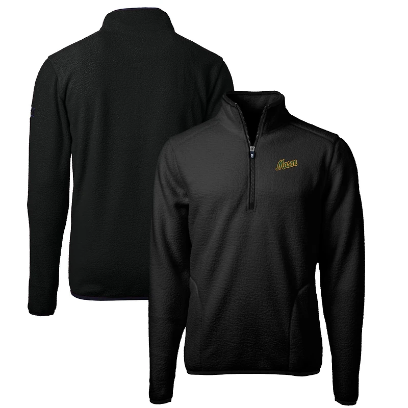 Men's Cutter & Buck Black George Mason Patriots Vault Cascade Eco Sherpa Fleece Quarter-Zip Pullover Jacket