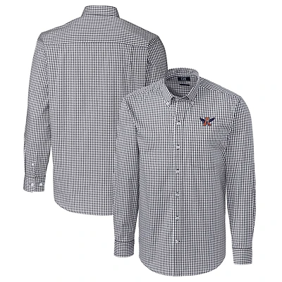 Men's Cutter & Buck Charcoal Auburn Tigers Easy Care Stretch Gingham Long Sleeve Button-Down Shirt