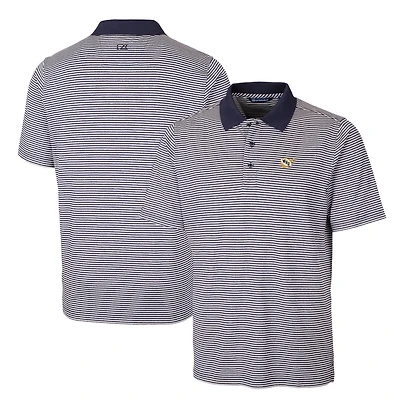 Men's Cutter & Buck Navy West Virginia Mountaineers Forge Tonal Stripe Stretch Polo