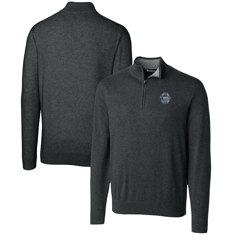 Men's Cutter & Buck Heather Charcoal Penn State Nittany Lions Lakemont Quarter-Zip Pullover Sweater