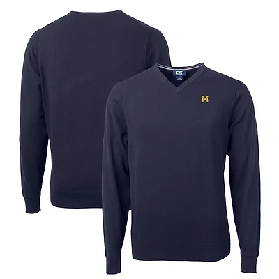 Men's Cutter & Buck Navy Michigan Wolverines Lakemont Tri-Blend V-Neck Pullover Sweater