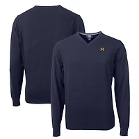 Men's Cutter & Buck Navy Michigan Wolverines Lakemont Tri-Blend V-Neck Pullover Sweater