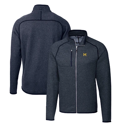 Men's Cutter & Buck Heather Navy Michigan Wolverines Mainsail Sweater-Knit Full-Zip Jacket
