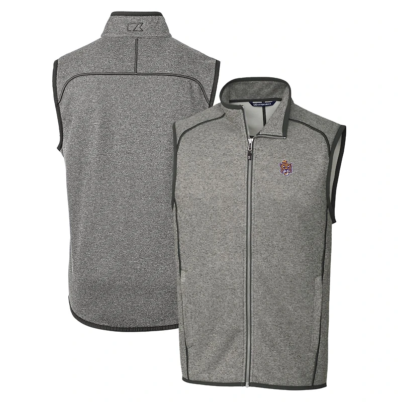 Men's Cutter & Buck Heather Gray LSU Tigers Mainsail Sweater-Knit Full-Zip Vest