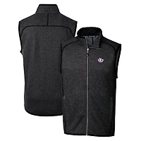 Men's Cutter & Buck Heather Charcoal TCU Horned Frogs Mainsail Sweater-Knit Full-Zip Vest