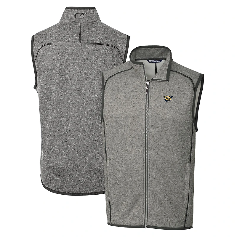 Men's Cutter & Buck Heather Gray West Virginia Mountaineers Mainsail Sweater-Knit Full-Zip Vest