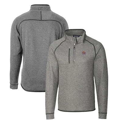 Men's Cutter & Buck Heather Gray LSU Tigers Mainsail Sweater-Knit Half-Zip Pullover Jacket