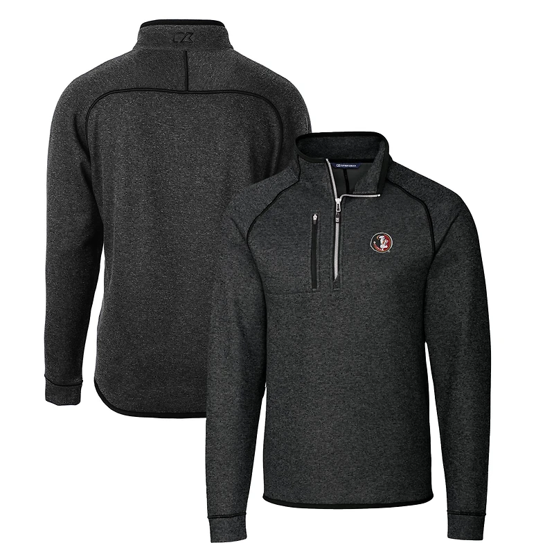 Men's Cutter & Buck Heather Charcoal Florida State Seminoles Mainsail Sweater-Knit Half-Zip Pullover Jacket