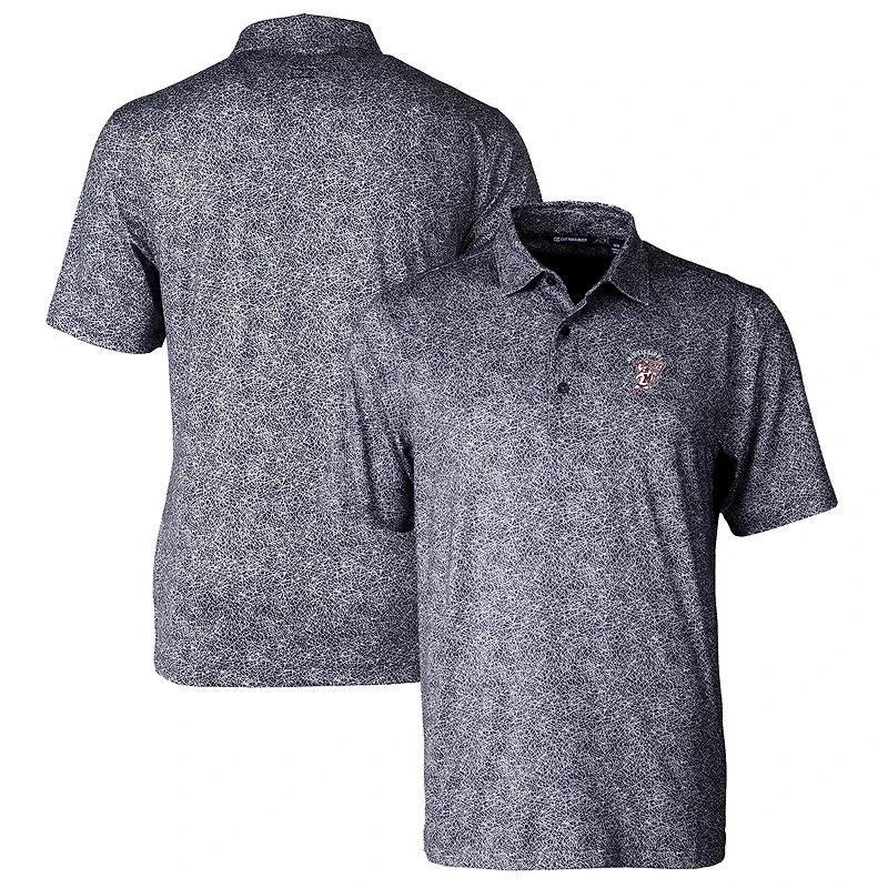 Men's Cutter & Buck Black Mississippi State Bulldogs Pike Constellation Stretch Polo