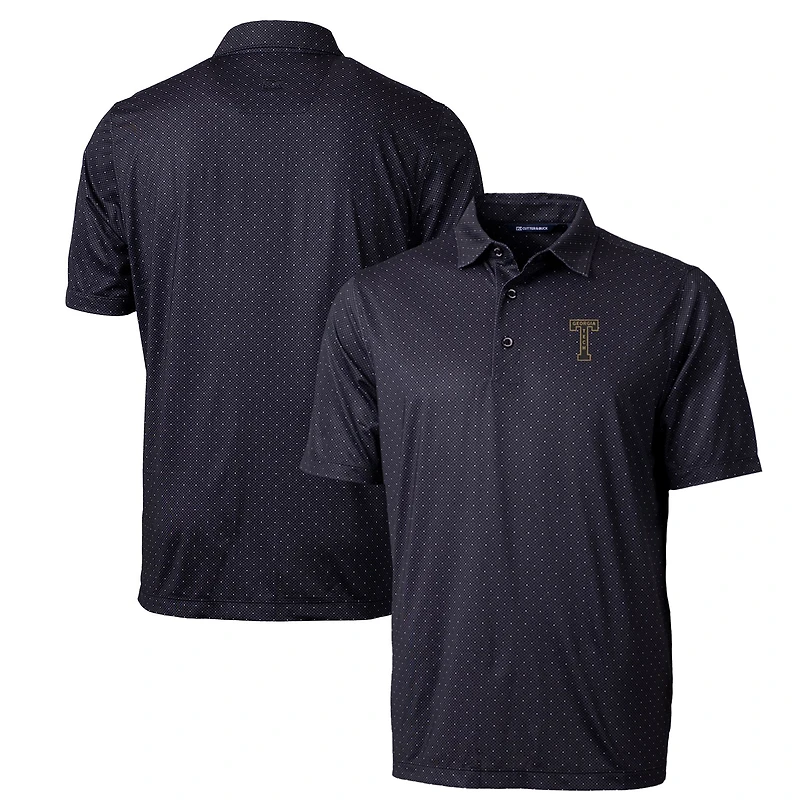 Men's Cutter & Buck Black Georgia Tech Yellow Jackets Primary Team Logo Pike Double Dot Print Stretch Polo