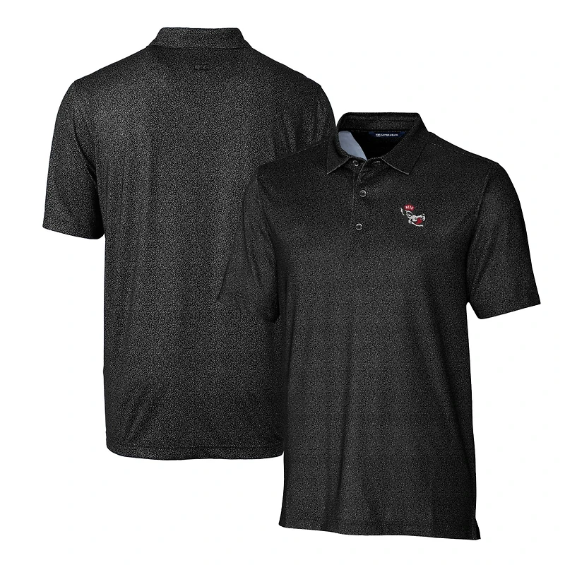 Men's Cutter & Buck Black NC State Wolfpack Primary Team Logo Pike Micro Floral Stretch Polo