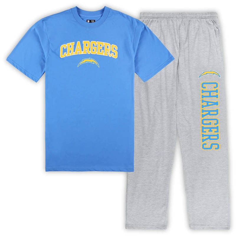Men's Concepts Sport Powder Blue/Heather Gray Los Angeles Chargers Big & Tall Top & Pajama Pants Sleep Set