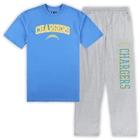 Men's Concepts Sport Powder Blue/Heather Gray Los Angeles Chargers Big & Tall Top & Pajama Pants Sleep Set