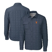Men's Cutter & Buck Heather Navy Virginia Cavaliers Vintage Rainier PrimaLoft Eco Insulated Quilted Button-Up Shacket