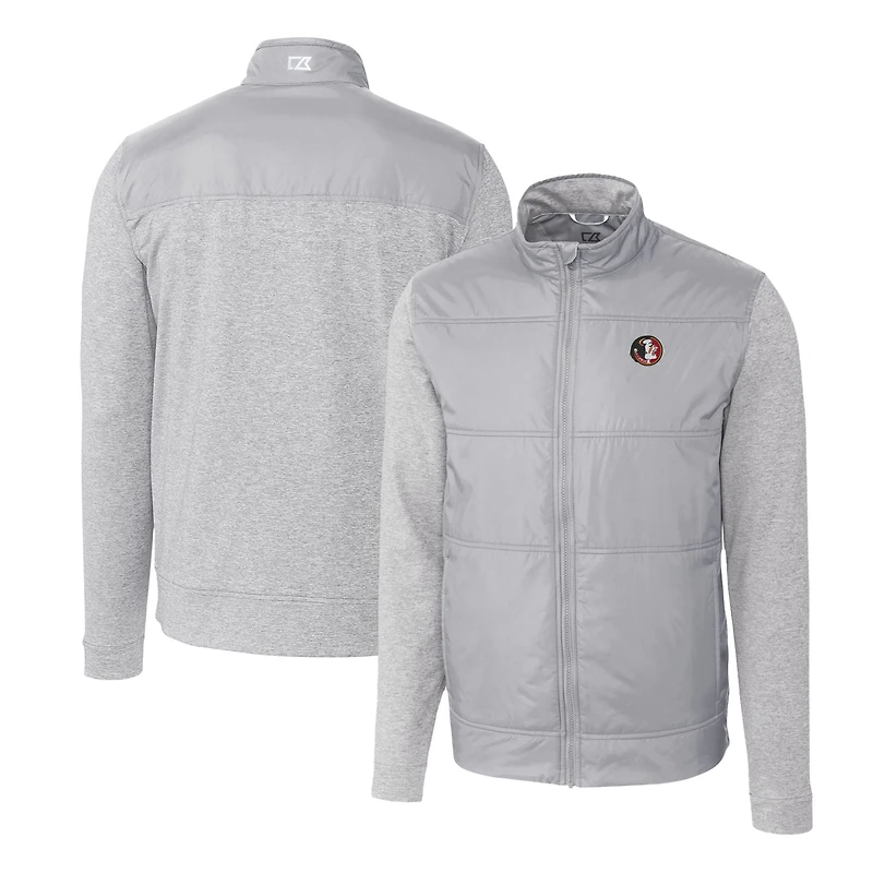 Men's Cutter & Buck Gray Florida State Seminoles Vault Stealth Hybrid Quilted Full-Zip Windbreaker Jacket