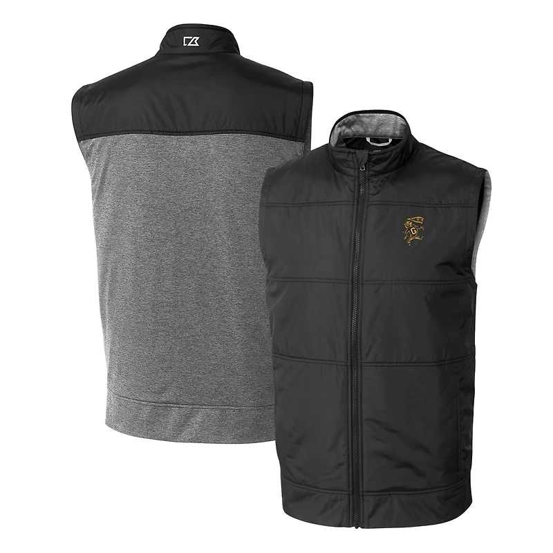 Men's Cutter & Buck Black Grambling Tigers Vault Stealth Hybrid Quilted Full-Zip Windbreaker Vest