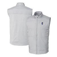 Men's Cutter & Buck Gray Kansas Jayhawks Vault Stealth Hybrid Quilted Full-Zip Windbreaker Vest