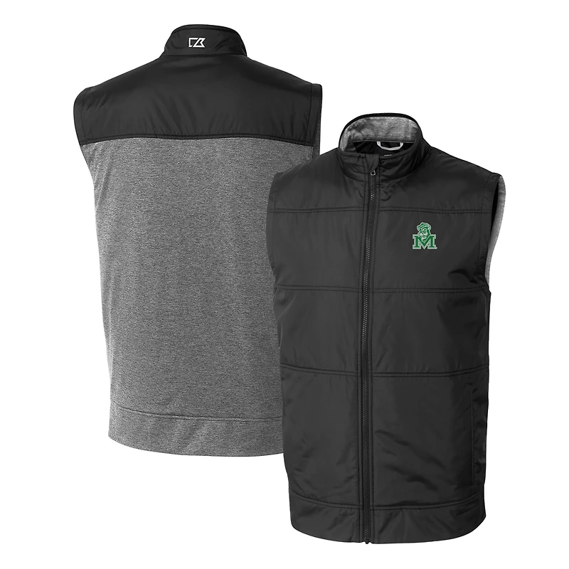 Men's Cutter & Buck Black Marshall Thundering Herd Vault Stealth Hybrid Quilted Full-Zip Windbreaker Vest