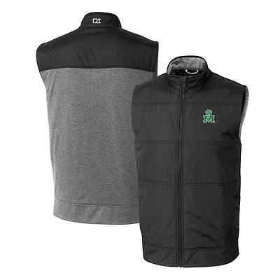 Men's Cutter & Buck Black Marshall Thundering Herd Vault Stealth Hybrid Quilted Full-Zip Windbreaker Vest