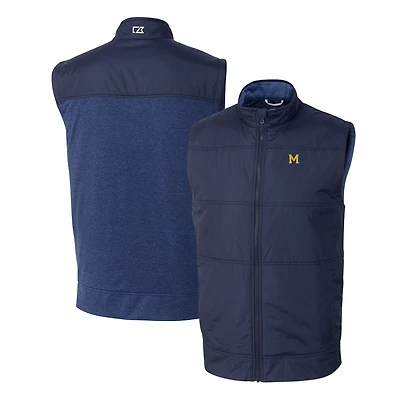 Men's Cutter & Buck Navy Michigan Wolverines Vault Stealth Hybrid Quilted Full-Zip Windbreaker Vest