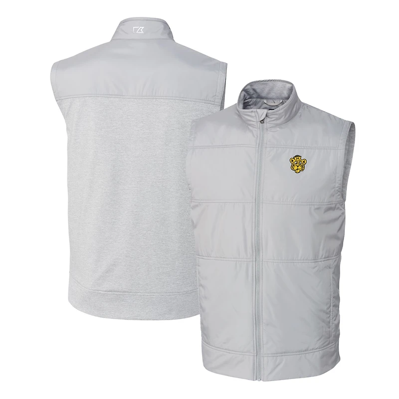 Men's Cutter & Buck Gray Missouri Tigers Vault Stealth Hybrid Quilted Full-Zip Windbreaker Vest