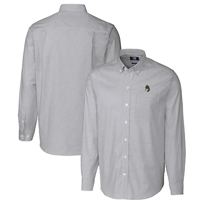 Men's Cutter & Buck Charcoal Michigan State Spartans Vault Stretch Oxford Stripe Long Sleeve Button-Down Shirt