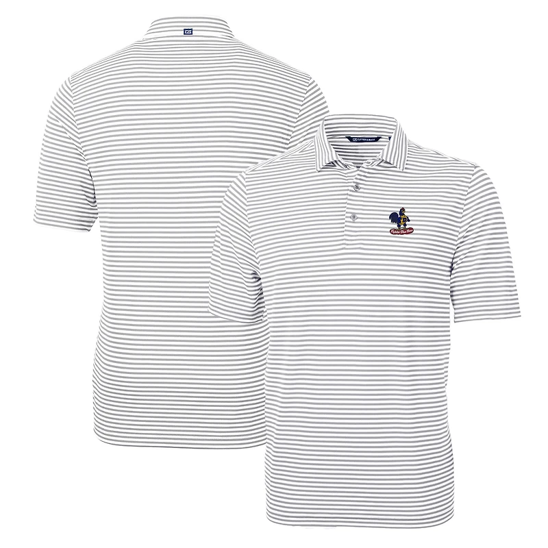 Men's Cutter & Buck Gray Delaware Fightin' Blue Hens Throwback Logo Virtue Eco Pique Stripe Recycled Polo