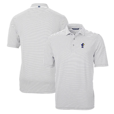 Men's Cutter & Buck Gray Kansas Jayhawks Throwback Logo Virtue Eco Pique Stripe Recycled Polo