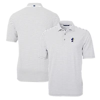 Men's Cutter & Buck Gray Kansas Jayhawks Throwback Logo Virtue Eco Pique Stripe Recycled Polo