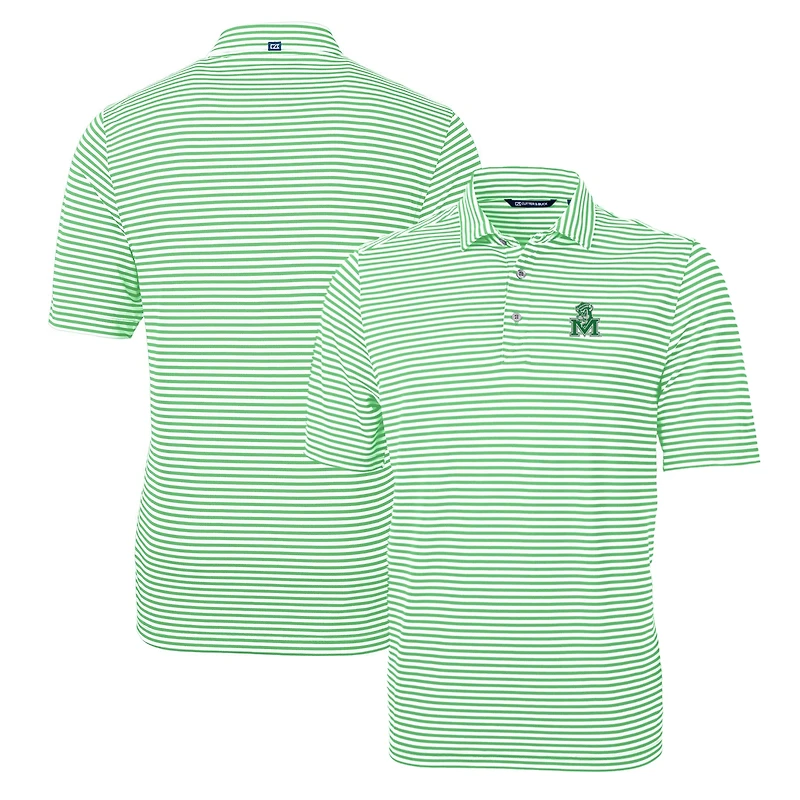 Men's Cutter & Buck Kelly Green Marshall Thundering Herd Throwback Logo Virtue Eco Pique Stripe Recycled Polo